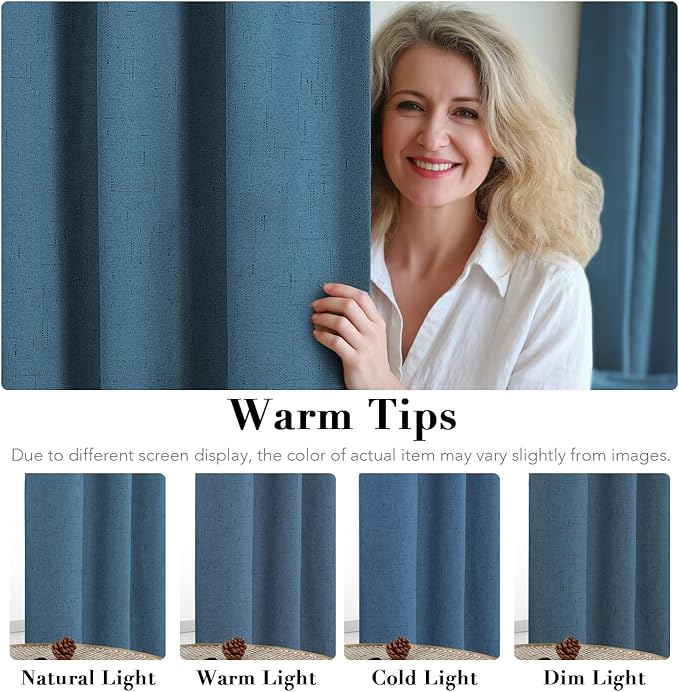 H.VERSAILTEX 100% Blackout Curtains for Bedroom Thermal Insulated Linen Textured Curtains Heat and Full Light Blocking Drapes Living Room Curtains 2 Panel Sets, Blue Sapphire, 52x63 Inch