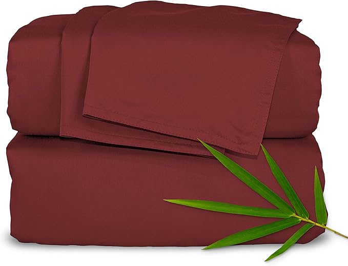 Twin Sheets by Pure Bamboo, Genuine 100% Organic Viscose Derived from Bamboo Bed Sheet Set, Luxuriously Soft & Cooling, Double Stitching, Lifetime Quality Promise (Twin, Merlot)