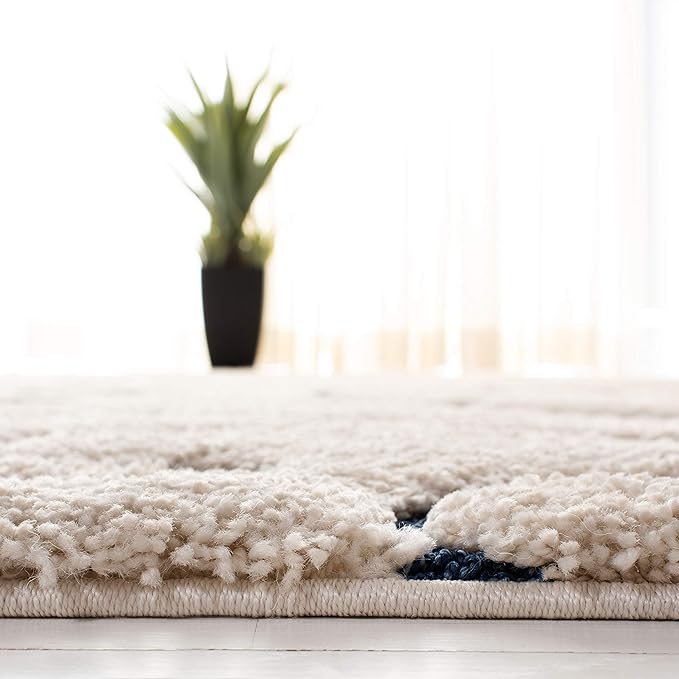 SAFAVIEH Florida Shag Collection Runner Rug - 2'3" x 15', Cream & Blue, Scroll Design, Non-Shedding & Easy Care, 1.2-inch Thick Ideal for High Traffic Areas in Living Room, Bedroom (SG455-1165)