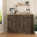 Shintenchi 3 Doors Farmhouse Sideboard Buffet Cabinet,42" Barn Doors Buffet Cabinet with Storage,Wood Coffee Bar Cabinet with Adjustable Shelf for Kitchen,Living Room,Brown