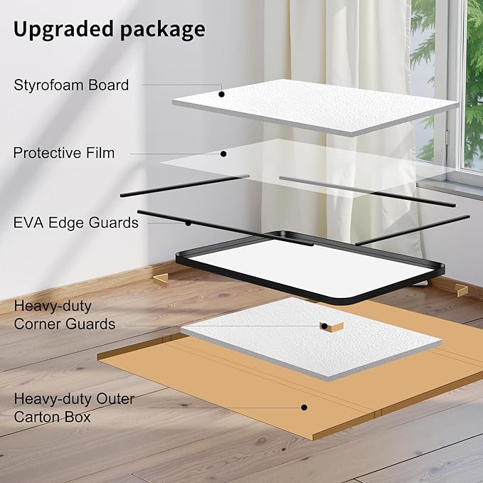FORBATH 72x36 Inch Oversized Bathroom Mirror for Double Sinks, Brushed Black Deep Frame Full Length Wall Mirror with Rounded Corners, Anti-Rust Tempered Glass (Horizontal/Vertical)