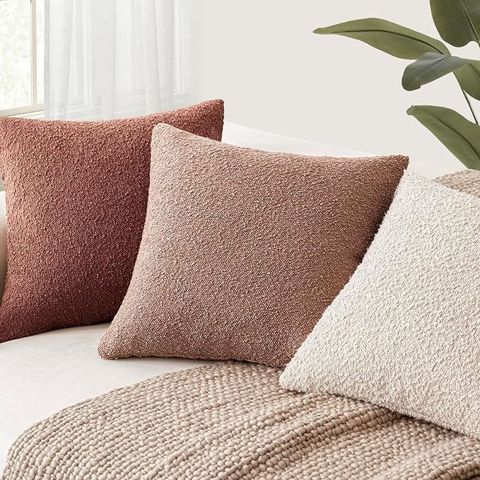 Foindtower Pack of 2, Decorative Textured Boucle Throw Pillow Covers Accent Solid Pillow Cases Cozy Soft Couch Cushion Case for Chair Sofa Bedroom Living Room Home Decor 22x22 Inch Orange Rust Red