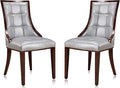 Manhattan Comfort Fifth Avenue Faux Leather Dining Chairs, Parsons Accent Furniture with Padded Wingback Seat, Fine Rectangular Stitching and Solid Beech Wood Frame, Set of 2, Silver