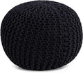 FRELISH DECOR Round Pouf Ottoman Hand Knitted 100% Cotton Pouf Foot Stool - Knitted Bean Bag - Floor Chair for Living Room Bedroom - Foot Rest for Couch (20 Diameter x 14 Height) - Black