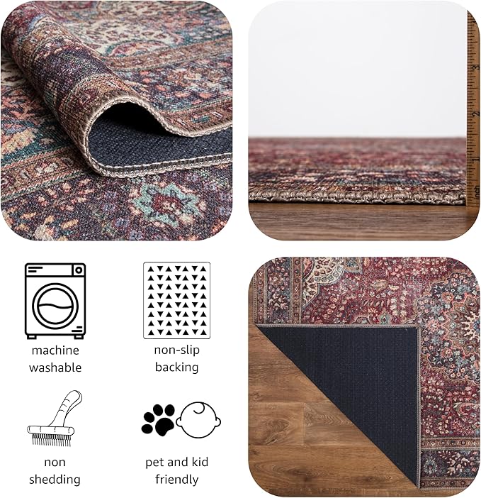 Keen Home Design 2x12 Rug - Machine Washable Runner Rug with Non-Slip Backing, Ideal for Hallway, Entryway, Kitchen, Laundry Room - Vintage, Easy Clean, Durable, Low Pile - (2'6" x 12')
