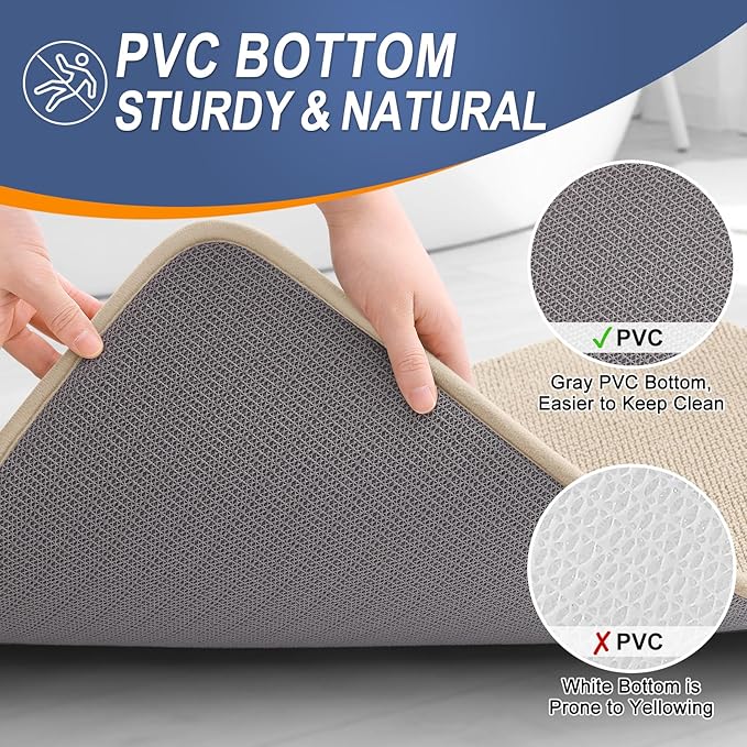 OLANLY Thick Memory Foam Bath Mat Rug 34x21, Extra Soft Absorbent Bathroom Rug, Quick Dry Bath Mats, Non-Slip, Machine Washable Carpet for Bathroom, Tub and Shower, Home Decor Accessories, Beige