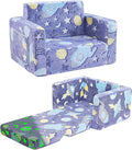 Toddler Couch,Toddler Chair,2-in-1 Baby Seat Furniture Fold Out, Convertible Sofa to Lounger Comfy Glow in The Dark Sofa Bed,Gifts for Kids Girl Boys,Rocket,Medium