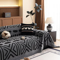 HANDONTIME Boho Couch Cover Blanket Geometric Striped Pet Covers for Couches and Sofas Dark Grey and Black Dog Cover for Couch Pet Friendly Chenille Sectional Sofa Covers for Pets Washable, 71" X134"