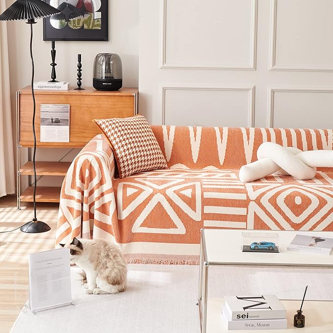 VM VOUGEMARKET Orange Sofa Cover for 3 Cushion Large Chenille Couch Cover Dog Proof Furniture Cover L Shaped Sofa Throw Cover Sectional Couch Cover-71 x 134,Burnt Orange