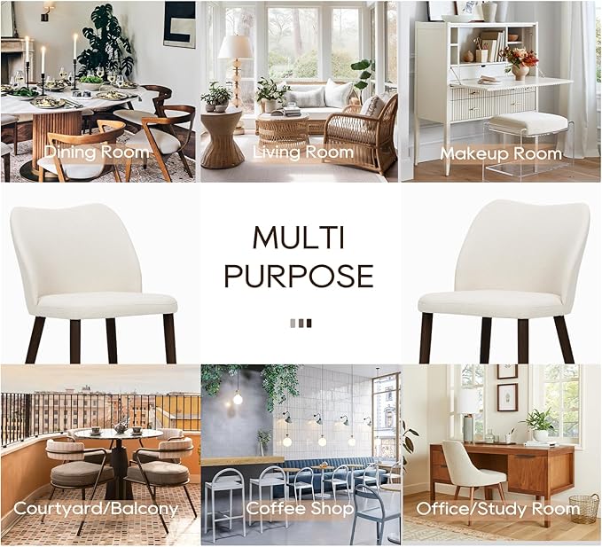 COLAMY Upholstered Dining Chairs Set of 6, Modern Fabric Dining Room Kitchen Side Chair with Padded Seat and Wood Legs for Restaurant/Cafe, Beige
