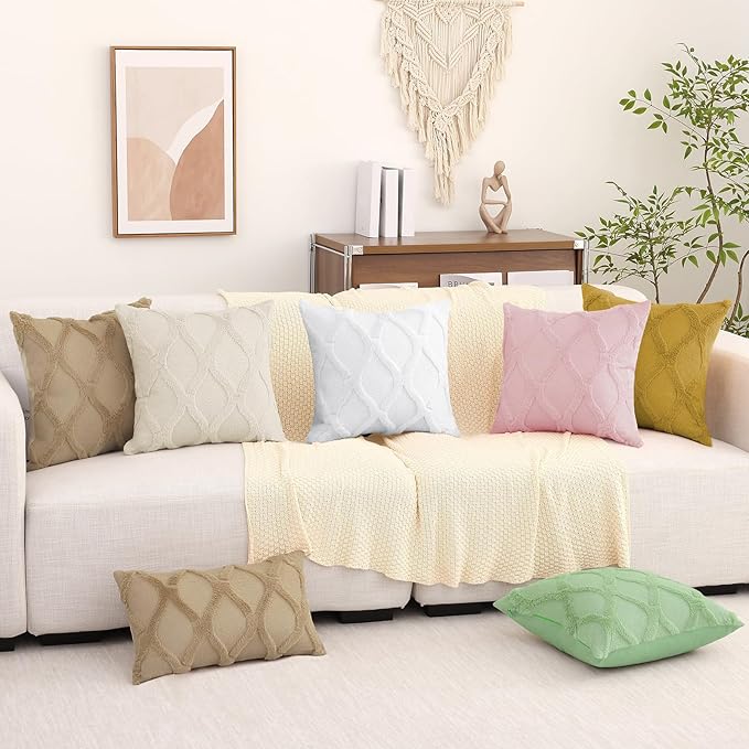 decorUhome Throw Pillow Covers 24x24 Inch Set of 2, Soft Plush Faux Fur Wool Khaki Couch Pillow Covers, Decorative Neutral Pillow Cases for Bed Sofa Living Room Home Decor