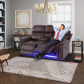 Nicbex PU Leather Power Wall Hugger Chair Double Reclining Sectional Sofa 2-Seater Loveseat Couch with Center Storage Console, USB Port, Cup Holders and Ambient LED Light for Living Room RV Theater
