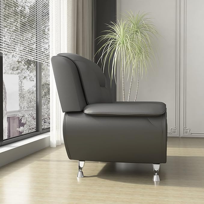 Container Furniture Direct Michael Modern Faux Leather Upholstered Stainless Steel Legs Living Room Sofa, Loveseat, Gray