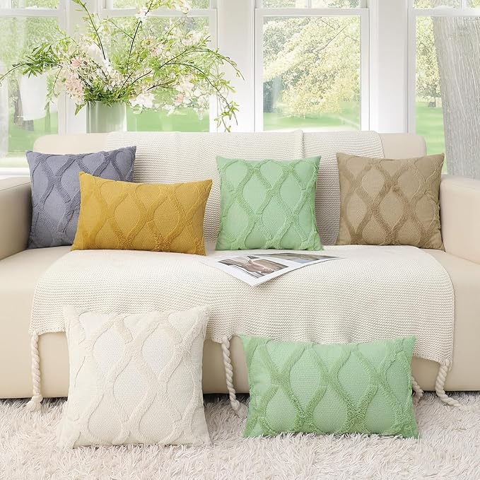 decorUhome Throw Pillow Covers 22x22 Inch Set of 2, Soft Plush Faux Fur Wool Sage Green Couch Pillow Covers, Decorative Neutral Pillow Cases for Bed Sofa Living Room Home Decor