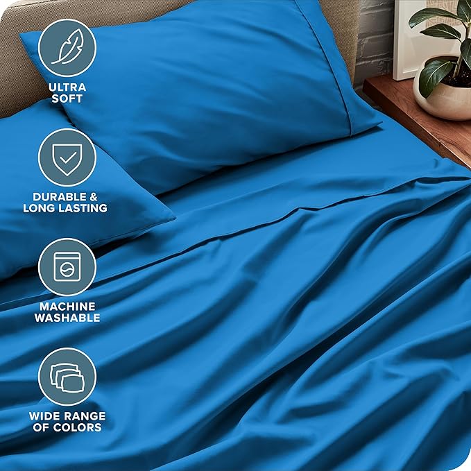 Bare Home Full Sheet Set - Luxury 1800 Ultra-Soft Microfiber Full Bed Sheets - Double Brushed - Deep Pockets - Easy Fit - 4 Piece Set - Bedding Sheets & Pillowcases (Full, Medium Blue)