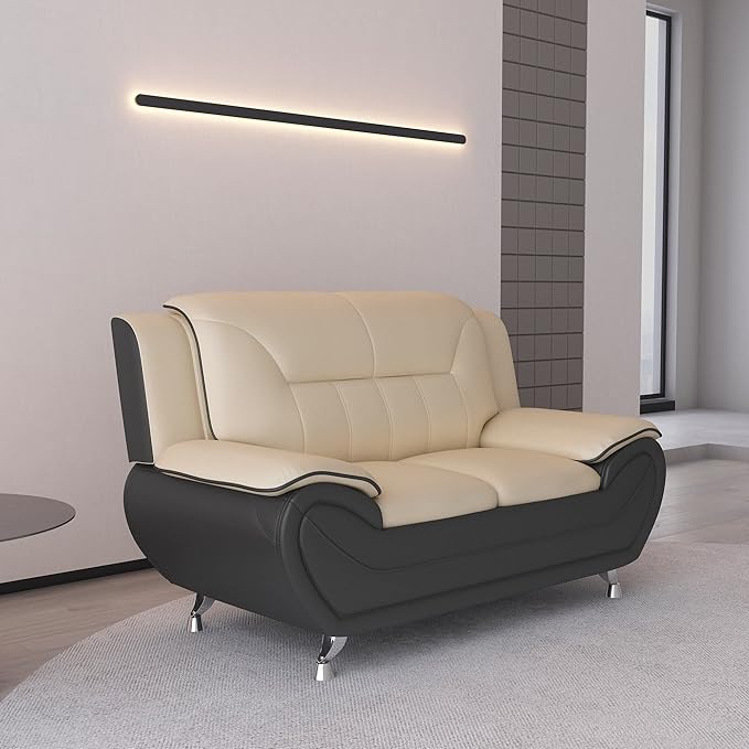 Container Furniture Direct Michael Modern Faux Leather Upholstered Stainless Steel Legs Living Room, Chair, Loveseat, Sofa, Persian Red