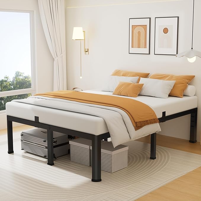 16 Inch King Size Metal Platform Bed Frame with Round Corners, Storage Space Under High Bed Frame-Heavy Duty Steel Slats Support, Noise Free - Easy Assembly - No Box Spring Needed