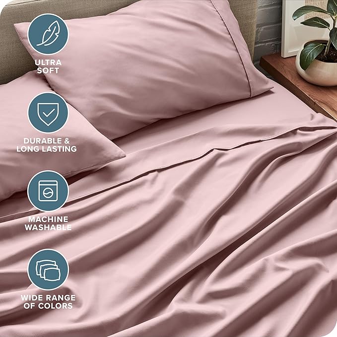 Bare Home California King Sheet Set - 1800 Ultra-Soft Microfiber Cal King Bed Sheets - Double Brushed - Deep Pockets - Easy Fit - 4 Piece Set - Bed Sheets (Cal King, Mauve)