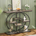GiftGo Narrow Console Table for Entryway Industrial 4-Tier Sofa Table Behind Couch with Circle Base Rustic Wooden Accent Tables with Storage Shelves for Living Room, Hallway, Foyer (Grey)