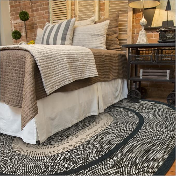 Homespice Manchester Black Oval Braided Rug, Jute, 6x9' - Perfect Country Primitive Decor for Bedroom, Living Room, Everywhere