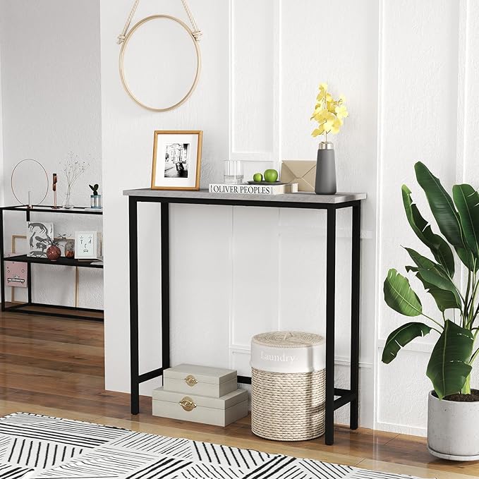 HollyHOME Narrow Hallway Table, 29.5" Small Console Table, Slim Entryway Table, Sofa Table, for Hallway, Bedroom, Living Room, Foyer, Dark Grey Visit The Store