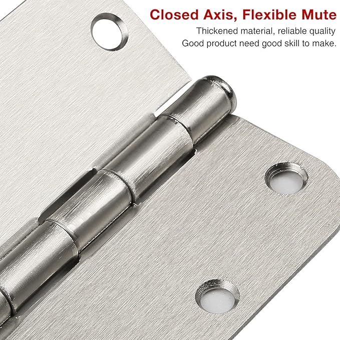 3 Pack Rounded Door Hinges Brushed Nickel 3.5 Inch 5/8" Radius Hardware Satin 3 ½" Heavy Duty Flat Iron Silver Hinge for Doors Kit Interior 3 1/2" Bedroom Kitchen Living Storage Study Room Hallway