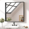 Keonjinn 30x30 Inch Black Bathroom Mirror, Modern Farmhouse Rectangular Wall Mirror with Aluminum Alloy Frame, Horizontal/Vertical Mounting