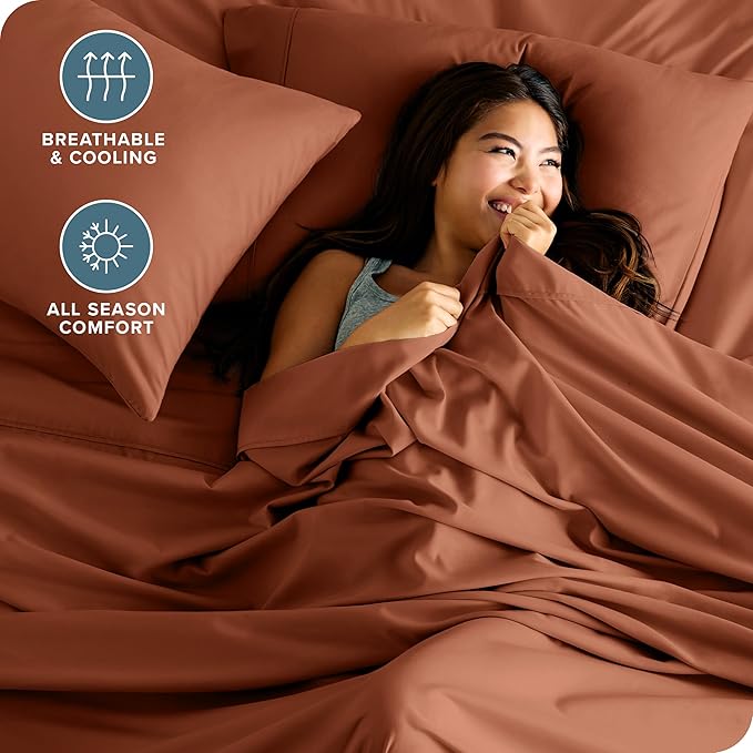 Bare Home California King Sheet Set - 1800 Ultra-Soft Microfiber Cal King Bed Sheets - Double Brushed - Deep Pockets - Easy Fit - 4 Piece Set - Bed Sheets (California King, Terracotta)