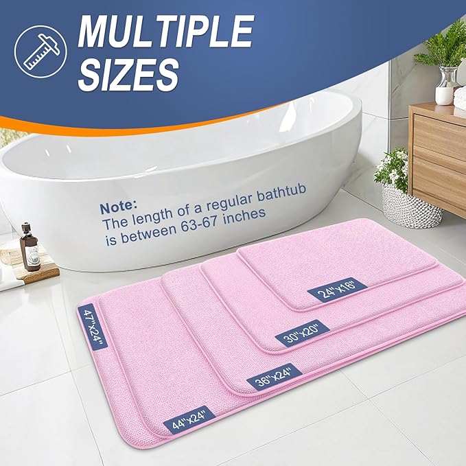 OLANLY Thick Memory Foam Bath Mat Rug 24x16, Extra Soft Absorbent Bathroom Rug, Quick Dry Bath Mats, Non-Slip, Machine Washable Carpet for Bathroom, Tub and Shower, Home Decor Accessories, Pink