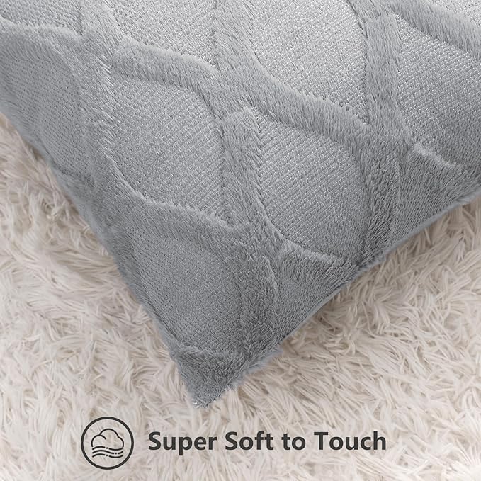 decorUhome Throw Pillow Covers 16x16 Inch Set of 2, Soft Plush Faux Fur Wool Grey Couch Pillow Covers, Decorative Neutral Pillow Cases for Bed Sofa Living Room Home Decor