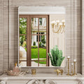White Bathroom Mirror 28x36 Inch, White Metal Framed Bathroom Mirror for Wall, Rounded Rectangle Matte Bathroom Vanity Mirror, Tempered Glass, Anti-Rust, Horizontal/Vertical