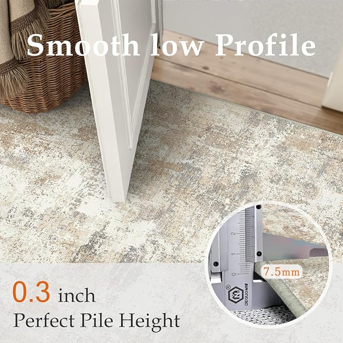 6x9 Washable Area Rug Gold Grey Neutral Abstract Living Room Bedroom Large Throw Rug Non Slip Soft Low Pile Indoor Floor Carpet for Dining Room Kitchen Office Entryway