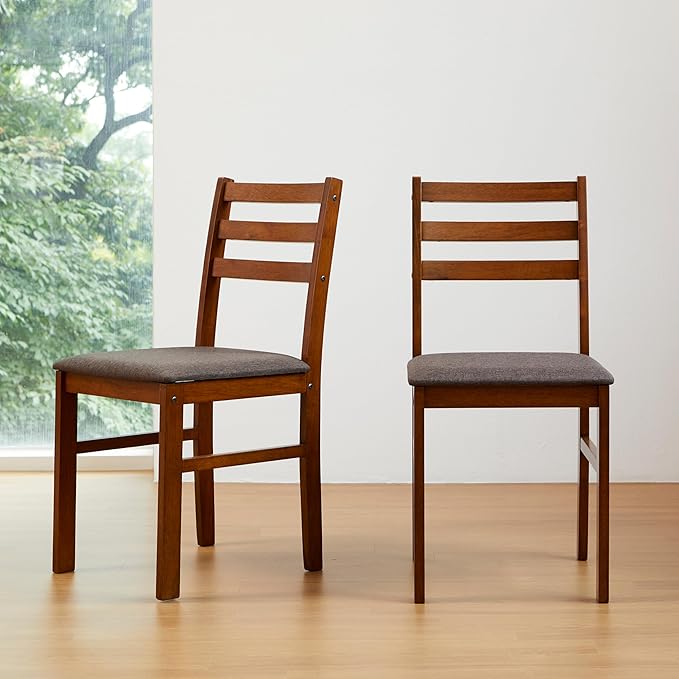 Livinia Seattle Modern Farmhouse Kitchen Dining Room Chair Set of 2, Solid Wood Fabric Upholstered Cushion Seat Wood Ladder Back Chairs (Antique)