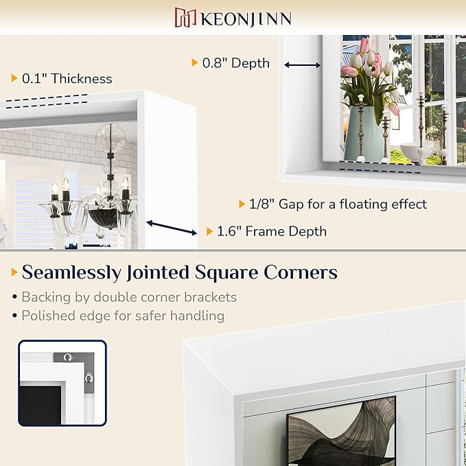 Keonjinn White Bathroom Mirrors for Over Sink 72 x 36 Inch Large Bathroom Vanity Mirror for Wall Metal Frame Modern Rectangle Mirror Square Corner Matte White Rectangular Mirror(Horizontal/Vertical)