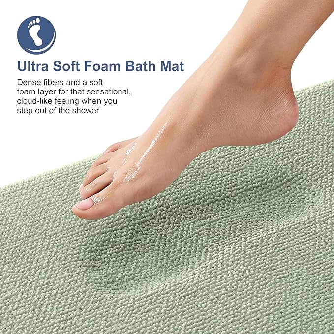 OLANLY Thick Memory Foam Bath Mat Rug 59x20, Extra Soft Absorbent Bathroom Rug, Quick Dry Bath Mats, Non-Slip, Machine Washable Carpet for Bathroom, Tub and Shower, Home Decor Accessories, Sage Green