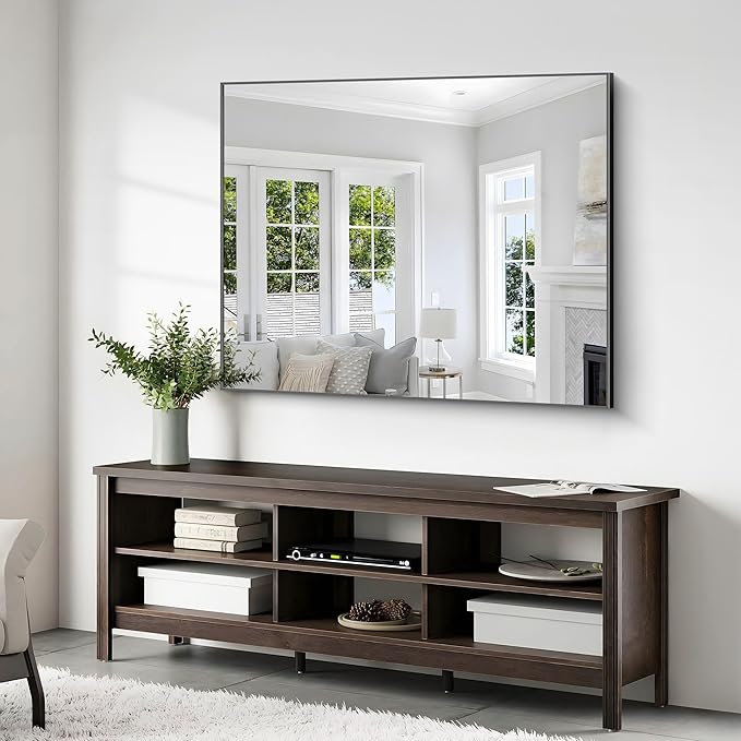 40x48 inch Large Black Bathroom Mirror, Black Rectangle Wall Mirror, Rectangle Mirror for Bathroom Over Sink, Frame Vanity Mirror for Entryway, Living Room, Bedroom, Hangs Horizontally or Vertically