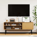 TV Stand,Mid Century Modern Entertainment Center with 2 Open Shelves，Farmhouse TV Media Console Table for Living Room,Bedroom,Television Stand up to 50 Inches,Yellow Oak
