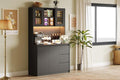 Garvee Kitchen Pantry Cabinet,71" Tall Storage Cabinet with Doors and Shelves Adjustable, Kitchen Storage Hutch with Microwave Shelf, Led Lights and Charging Station,Corner Pantry Cabinet, Black