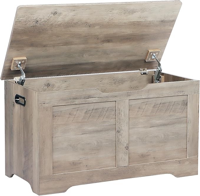31.5" Storage Chest, Wooden Storage Bench, Lift Top Toy Chest with 2 Safety Hinges, Large Toy Box, Entryway Shoes Bench for Living Room, Bedroom, Grey