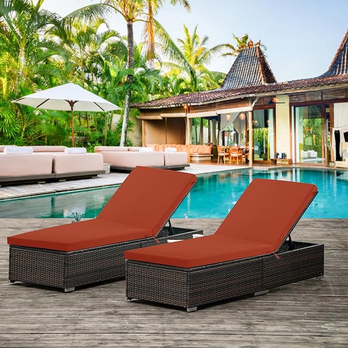 Chaise Lounge Cushions Outdoor Set of 4 - Waterproof and Fade Resistant Sun Lounger Replacement Cushions - Patio Lounger Pads with Removable Cover for Pool, Deck, 72 x 21 x 3 Inch, Rust
