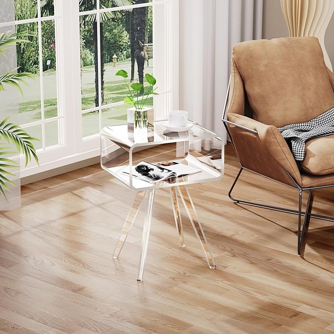Acrylic Side Table, Acrylic Nightstand Bedside Table for Bedroom (Clear, 16.5'' x 11.8'' x 21.6'')