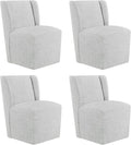 Upholstered Dining Chair with Casters Wingback Modern Side Armless Deskchair with Rollers for Diningroom Bedroom Livingroom Reading Room,Light Grey,4 Box