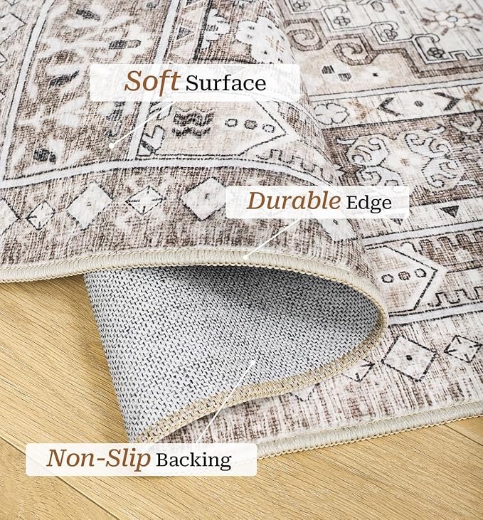 zesthome 10x14 Area Rugs,Stain Resistant Washable Rug,Ultra-Thin Rugs for Living Room,Bedroom,Non-Slip Backing Home Decor Large Area Rug (Brown/Beige,10'x14')