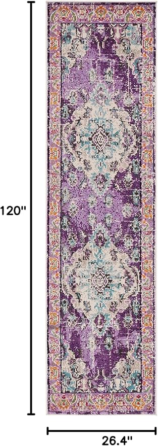 SAFAVIEH Monaco Collection Runner Rug - 2'2" x 10', Violet & Light Blue, Boho Chic Medallion Distressed Design, Non-Shedding & Easy Care, Ideal for High Traffic Areas in Living Room, Bedroom (MNC243L)