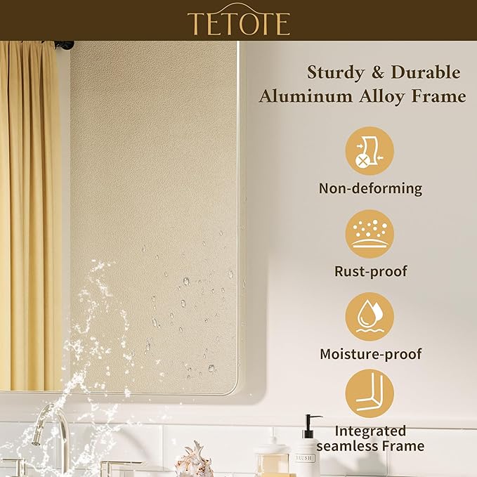 TETOTE Brushed Nickel Bathroom Mirror 30 x 30 Brushed Nickel Metal Framed Bathroom Mirror, Tempered Glass, Modern Farmhouse Wall Mounted Mirror for Decorative(Horizontal/Vertical)