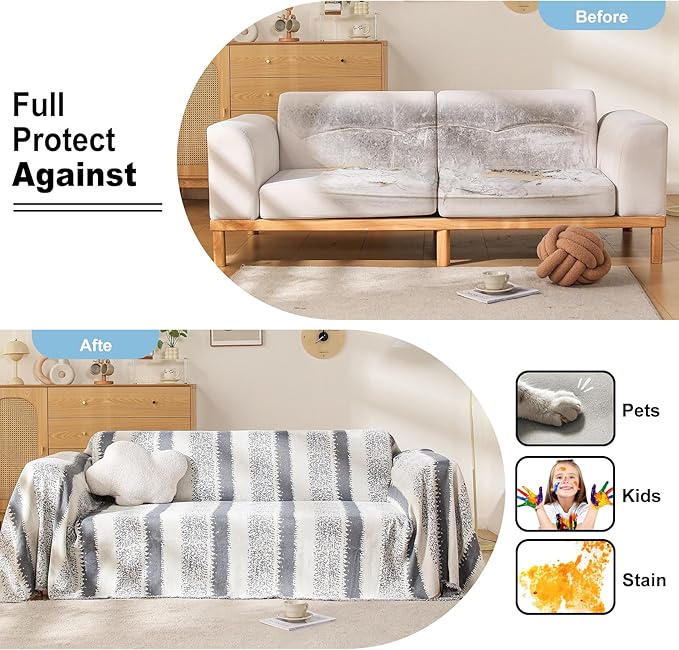 Boho Sofa Cover, Couch Cover Blanket, Sofa Covers for 2 Cushion Couch, Washable Sectional Couch Covers for Dogs Pet Furniture Protector Sofa Blanket Cover for Living Room(1# Grey, 71" x 118")