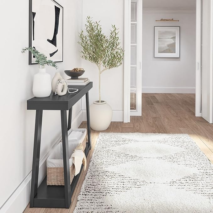 Plank+Beam Solid Wood Console Table with Storage, 46.25 Inch, Sofa Table with Shelf, Narrow Entryway Table for Hallway, Behind The Couch, Living Room, Foyer, Easy Assembly, Black