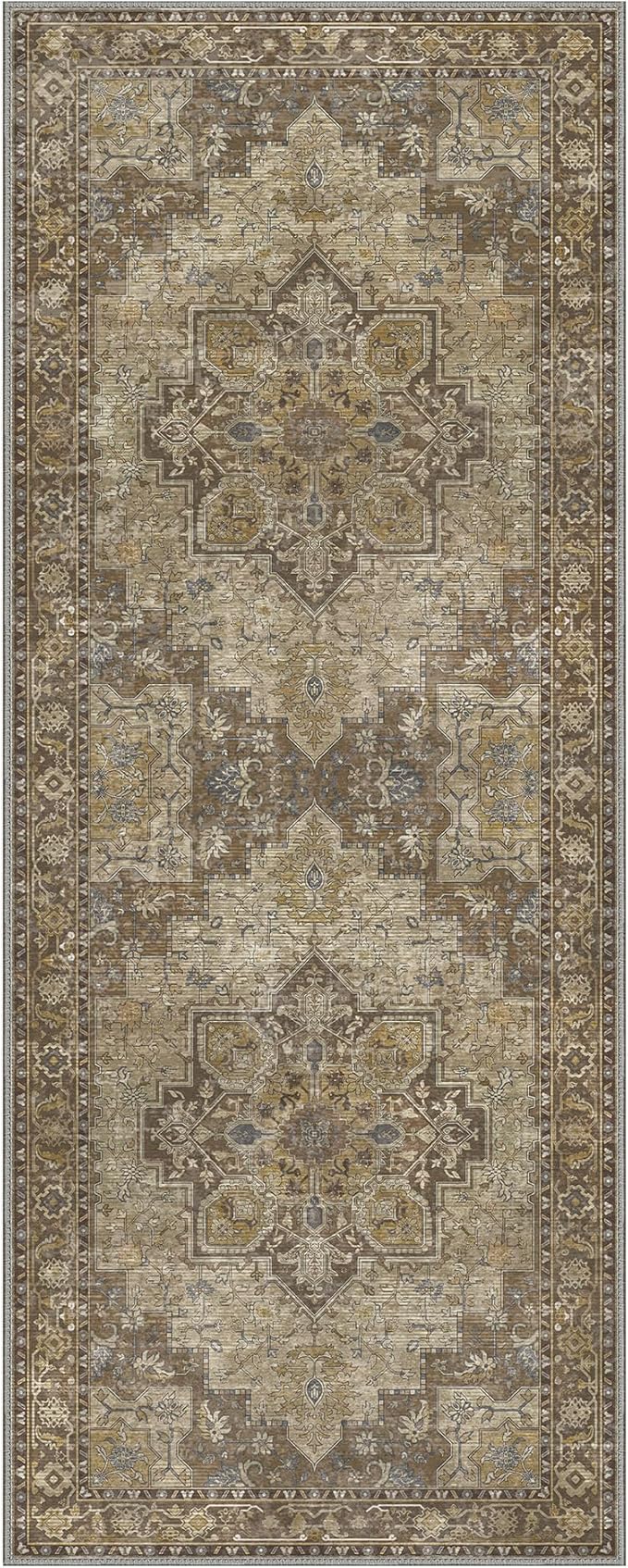 GENIMO 2'6''x12 Runner Rugs for Hallway, Machine Washable Non Slip Vintage Rugs, Low Pile Lightweight Soft Print Rug for enrtyway, Corridor, Home Office, Kitchen, Rustic Brown