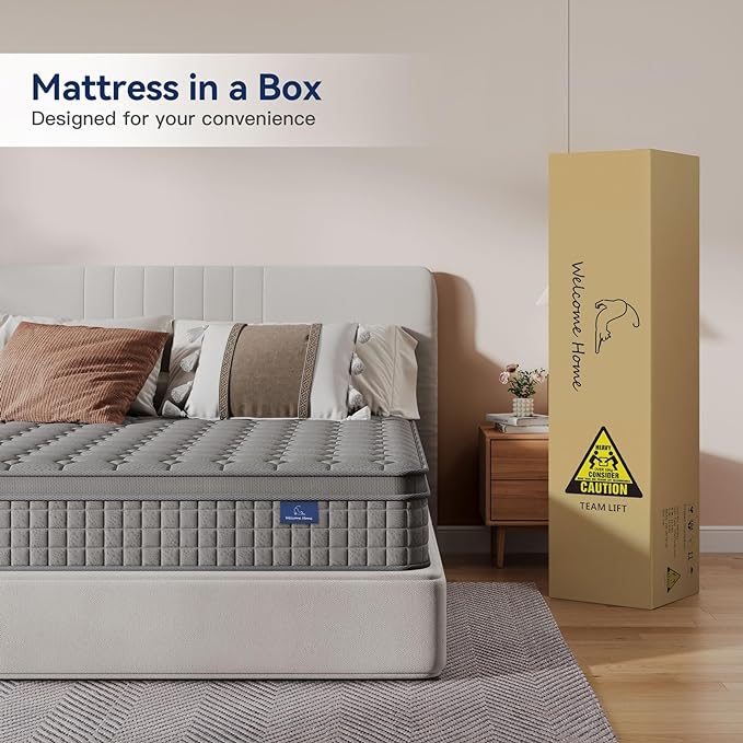 Vesgantti Full Mattress 10 Inch Innerspring Multilayer Hybrid Full Mattresses - Ergonomic Design with Memory Foam and Pocket Spring Mattress Full Size, Medium Firm Feel, Grey