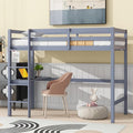 HomSof Full Loft Bed with Desk and Shelves,Gray